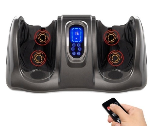 Therapeutic Foot Massager w/ High Intensity Rollers, Remote, 3 Modes, Gray - Lot 170