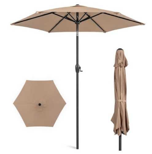 Outdoor Market Patio Umbrella w/ Push Button Tilt, Crank Lift - 7.5ft, Tan - Lot 172