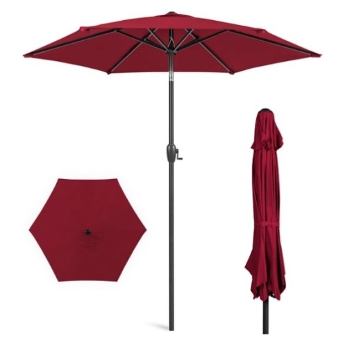 Outdoor Market Patio Umbrella w/ Push Button Tilt, Crank Lift - 7.5ft, Burgundy - Lot 174