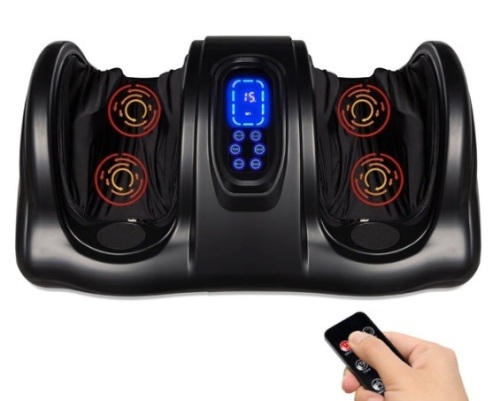 Therapeutic Foot Massager w/ High Intensity Rollers, Remote, 3 Modes, Black - Lot 179