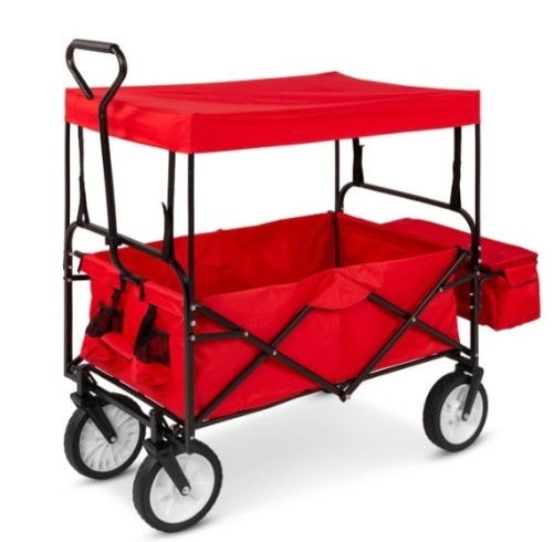 Utility Wagon Cart w/ Folding Design, 2 Cup Holders, Removable Canopy, Red - Lot 181