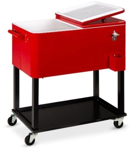 Portable Rolling Cooler Cart w/ Bottle Opener, Catch Tray - 80qt, Red - Lot 187