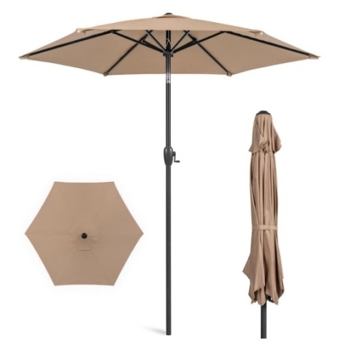 Outdoor Market Patio Umbrella w/ Push Button Tilt, Crank Lift - 7.5ft, Tan - Lot 188