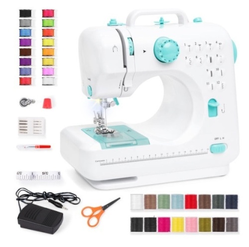 6V Portable Foot Pedal Sewing Machine w/ 12 Stitch Patterns, Teal - Lot 194