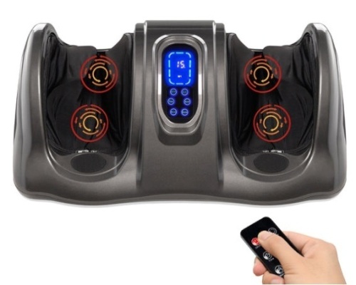 Therapeutic Foot Massager w/ High Intensity Rollers, Remote, 3 Modes, Gray - Lot 195