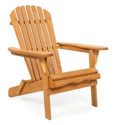 Folding Wooden Adirondack Chair Accent Furniture w/ Natural Finish - Brown - Lot 301