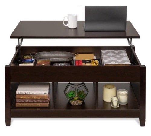 Multifunctional Lift Top Coffee Table w/ Hidden Storage, 3 Cubbies, Espresso - Lot 303