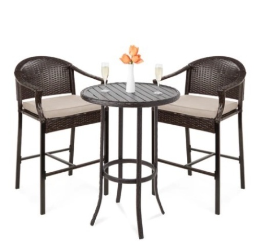 3-Piece Outdoor Bistro Wicker Table Bar Set w/ Bar Stools, Footrests - Lot 203