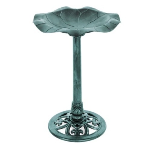 Lily Leaf Pedestal Bird Bath Decoration Accent w/ Floral Accents, Green - Lot 213