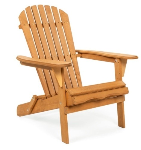 Folding Wooden Adirondack Chair Accent Furniture w/ Natural Finish - Brown - Lot 307