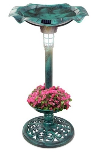 Solar Lighted Bird Bath w/ Planter, Green - Lot 315