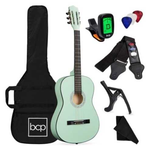 Beginner Acoustic Guitar Set w/ Case, Strap, Digital Tuner, Strings - 38in, SoCal Green - Lot 318