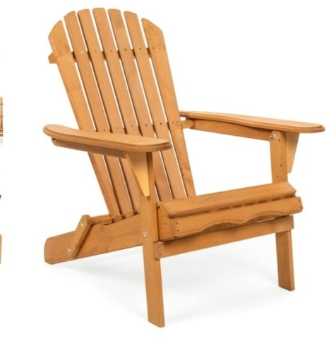 Folding Wooden Adirondack Chair Accent Furniture w/ Natural Finish - Brown - Lot 332