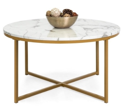 Round Coffee Table w/ Faux Marble Top, Metal Frame - 36in, Gold - Lot 333