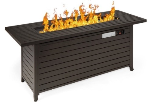 50,000 BTU Rectangular Propane Gas Fire Pit Table w/ Storage, Cover - 57in, Dark Brown - Lot 335