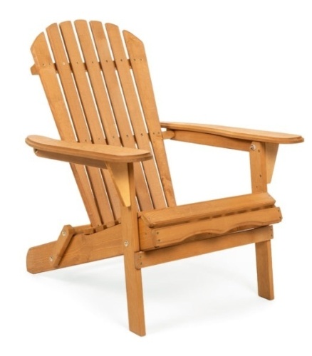 Folding Wooden Adirondack Chair Accent Furniture w/ Natural Finish - Brown - Lot 336