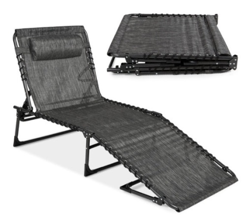 Portable Patio Chaise Lounge Chair Outdoor Recliner w/ Pillow, Gray - Lot 337