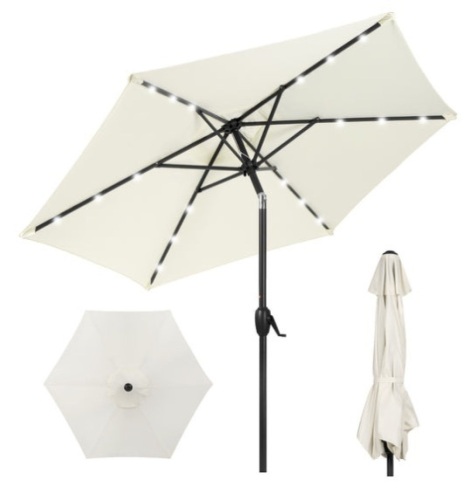 Outdoor Solar Patio Umbrella w/ Push Button Tilt, Crank Lift - 7.5ft, Cream - Lot 340