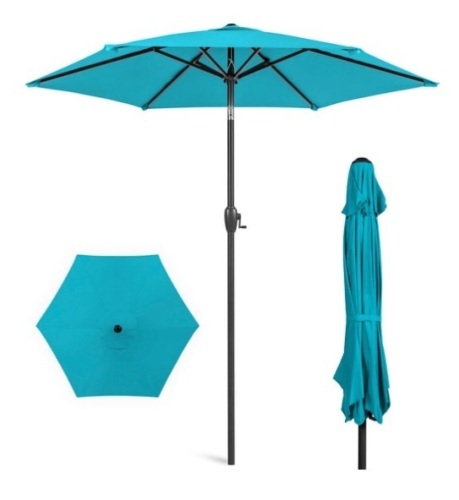 Outdoor Market Patio Umbrella w/ Push Button Tilt, Crank Lift - 7.5ft, Sky Blue - Lot 341