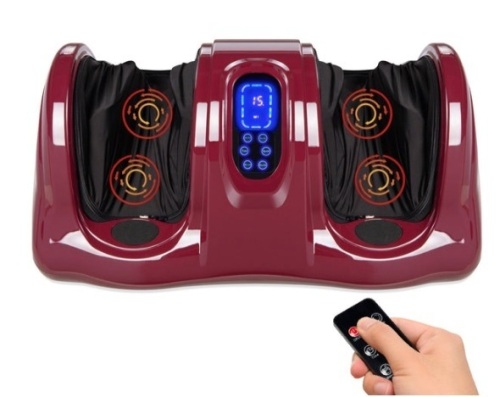 Therapeutic Foot Massager w/ High Intensity Rollers, Remote, 3 Modes, Burgundy - Lot 348