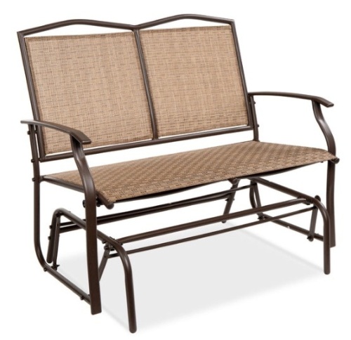 2-Person Patio Loveseat Swing Glider, Bench Rocker w/ Armrests, Brown - Lot 351