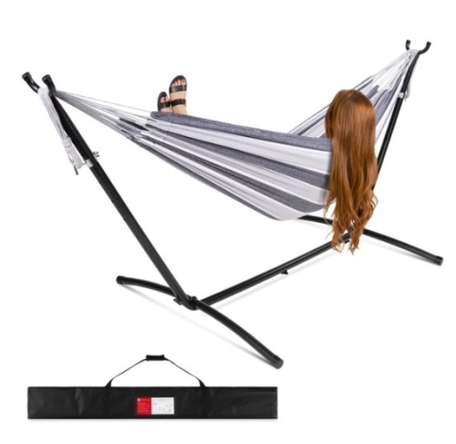 2-Person Brazilian-Style Double Hammock w/ Carrying Bag and Steel Stand, Steel - Lot 355