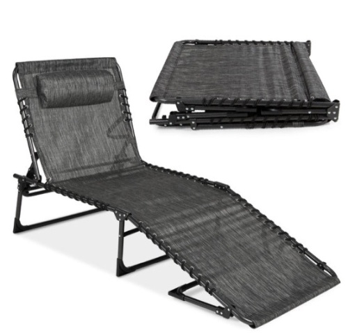 Portable Patio Chaise Lounge Chair Outdoor Recliner w/ Pillow, Gray - Lot 371