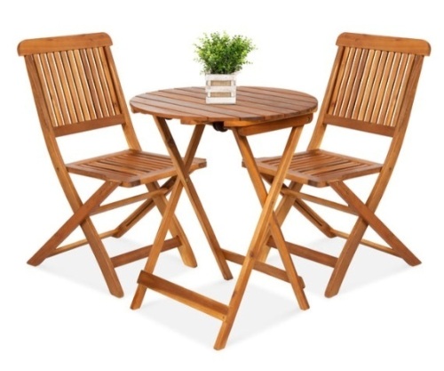 3-Piece Acacia Wood Bistro Set w/ Folding Table, 2 Chairs - Lot 379