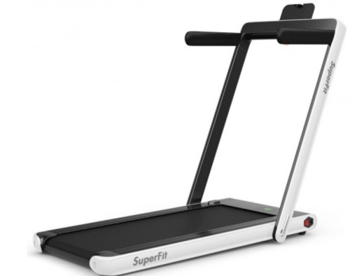 2 in 1 2.25 HP Under Desk Electric Installation-Free Folding Treadmil with Bluetooth Speaker and LED Display-White - Lot 388