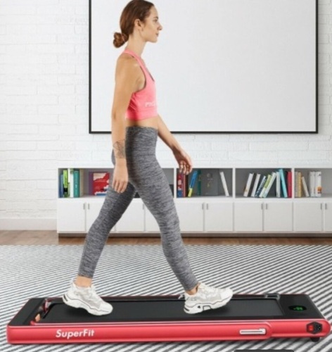 2 in 1 2.25 HP Under Desk Electric Installation-Free Folding Treadmil with Bluetooth Speaker and LED Display-Red - Lot 391