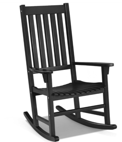 Indoor Outdoor Wooden High Back Rocking Chair-Black - Lot 394