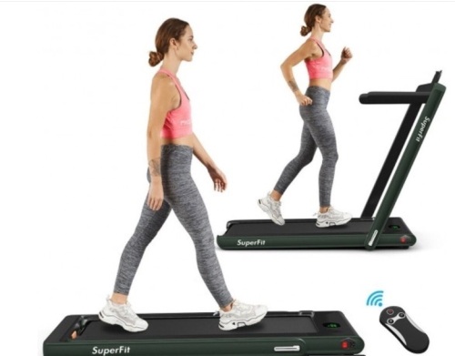 2 In 1 2.25 Hp Under Desk Electric Installation-Free Folding Treadmil With Bluetooth Speaker And Led Display-Green - Lot 396