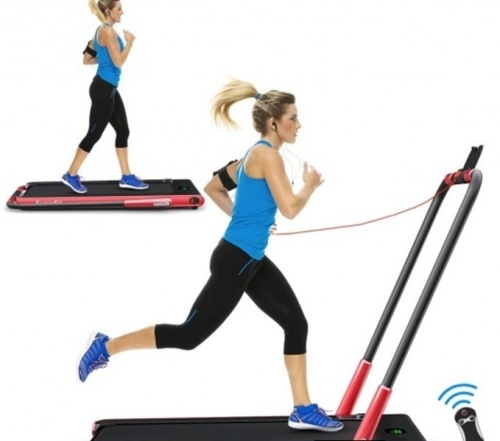 2-In-1 Folding Treadmill With Rc Bluetooth Speaker Led Display-Red - Lot 397