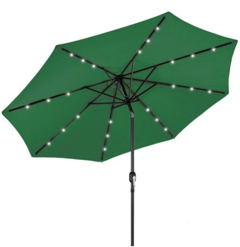 Solar LED Lighted Patio Umbrella w/ Tilt Adjustment, UV-Resistance - 10ft, Green - Lot 403