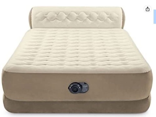 Intex Dura-Beam Air Mattress Deluxe Comfort Headboard Airbed Queen 18 Inch Height Internal Pump - Lot 406