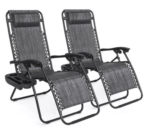 Set of 2 Adjustable Zero Gravity Patio Chair Recliners w/ Cup Holders, Gray - Lot 412