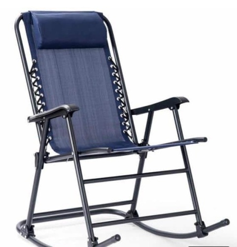 Blue Metal Folding Zero Gravity Outdoor Rocking Chair with Headrest - Lot 413