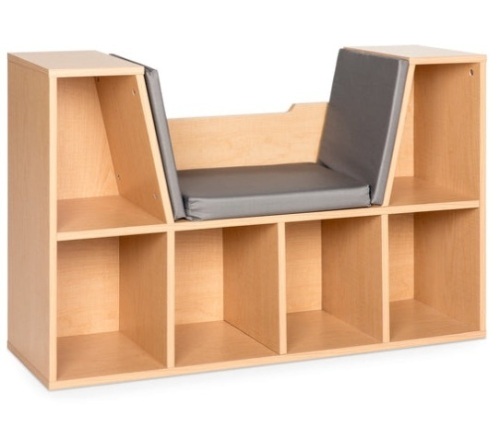 6-Cubbie Kids Bookcase Furniture Accent w/ Cushioned Reading Nook, Brown - Lot 415