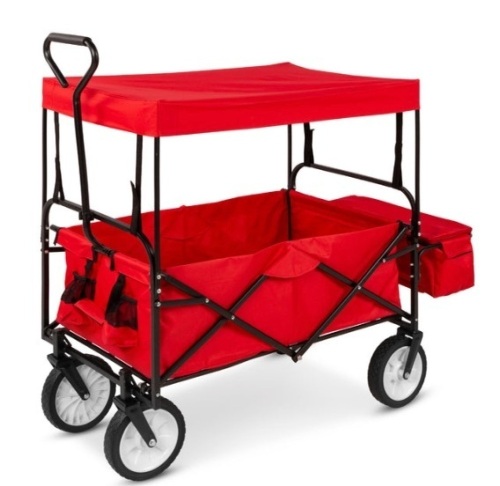Utility Wagon Cart w/ Folding Design, 2 Cup Holders, Removable Canopy, Red - Lot 416