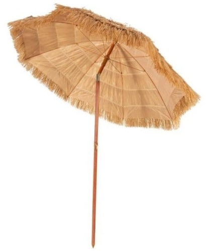 6.5 ft. Iron Tilt Beach Umbrella in Khaki Hawaiian Patio Portable - Lot 426