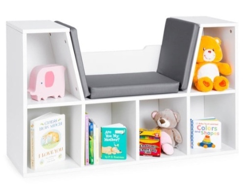 6-Cubbie Kids Bookcase Furniture Accent w/ Cushioned Reading Nook, White - Lot 434