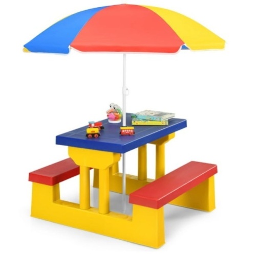Costway Kids Picnic Table Set with Removable Umbrella Indoor Outdoor Garden Patio - Lot 436