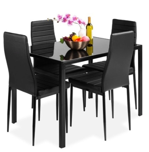 5-Piece Dining Table Set w/ Glass Top, Leather Chairs - Lot 449