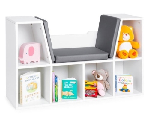 6-Cubbie Kids Bookcase Furniture Accent w/ Cushioned Reading Nook, White - Lot 451
