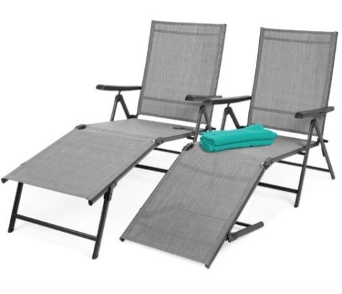 Set of 2 Outdoor Patio Chaise Recliner Lounge Chairs w/ Rust-Resistant Frame, Gray - Lot 455