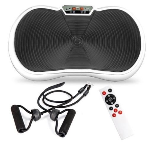 Vibration Plate Exercise Machine Full Body Fitness Platform w/ Bands, White - Lot 460
