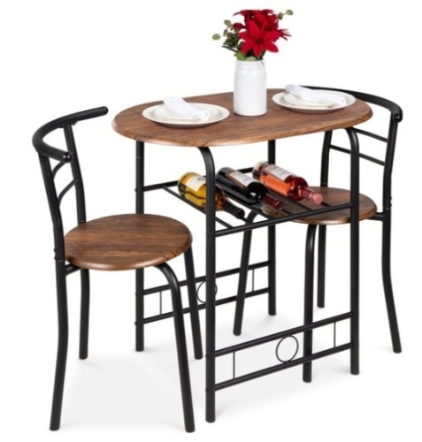 3-Piece Wooden Table & Chairs Dining Set w/ Lower Storage Shelf, Black/Brown - Lot 462