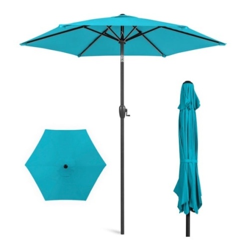 Outdoor Market Patio Umbrella w/ Push Button Tilt, Crank Lift - 7.5ft, Sky Blue - Lot 468