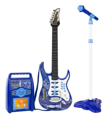 Kids Electric Guitar Toy Play Set w/ 6 Songs, Microphone, Amp, Blue - Lot 473