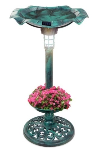 Solar Lighted Bird Bath w/ Planter, Green - Lot 474